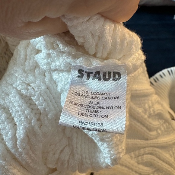 STAUD Hampton Mixed Knit White Half Zip Sweater with Black Detailing - Picture 9 of 9